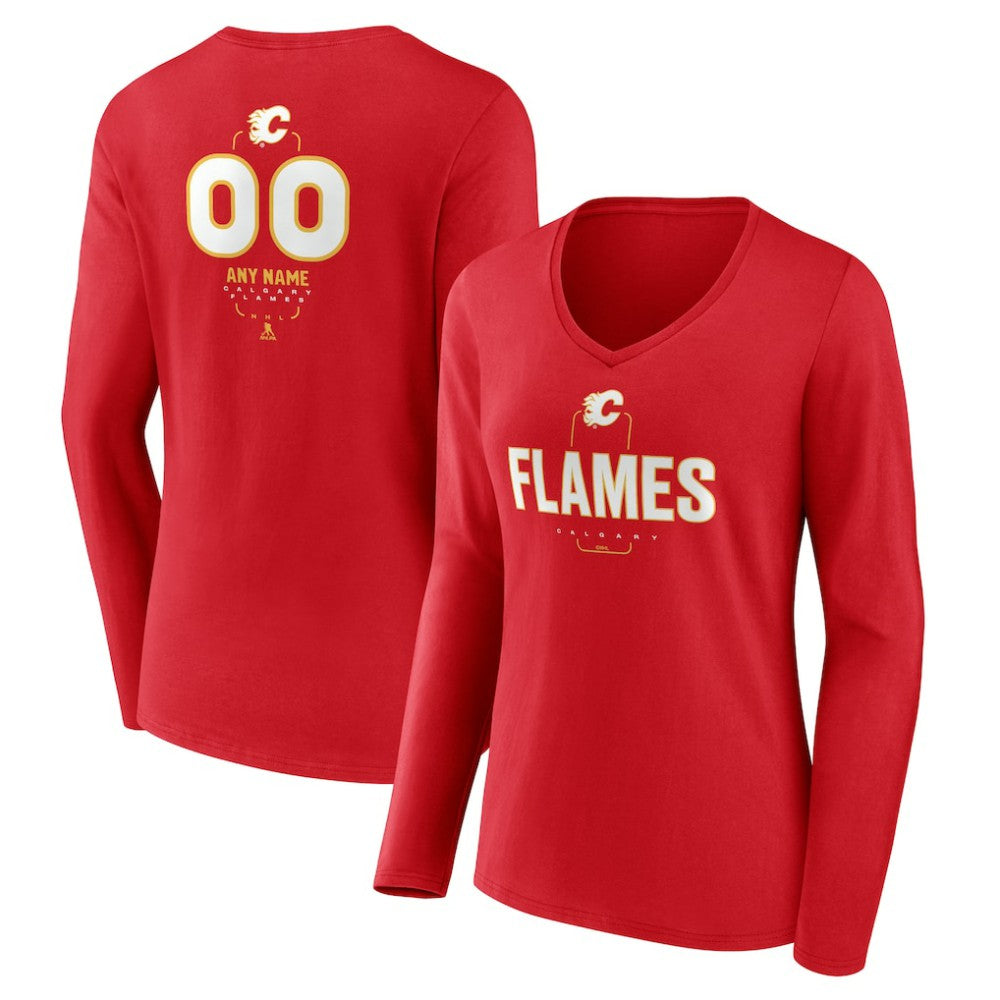 Calgary Flames Women's Personalized Name & Number Midfielder Long Sleeve V-Neck T-Shirt Discount