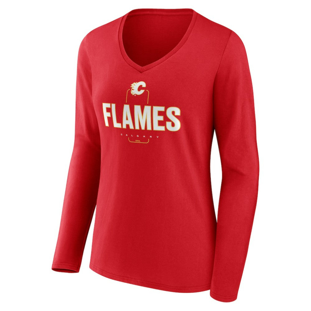 Calgary Flames Women's Personalized Name & Number Midfielder Long Sleeve V-Neck T-Shirt Discount