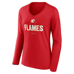 Calgary Flames Women's Personalized Name & Number Midfielder Long Sleeve V-Neck T-Shirt Discount
