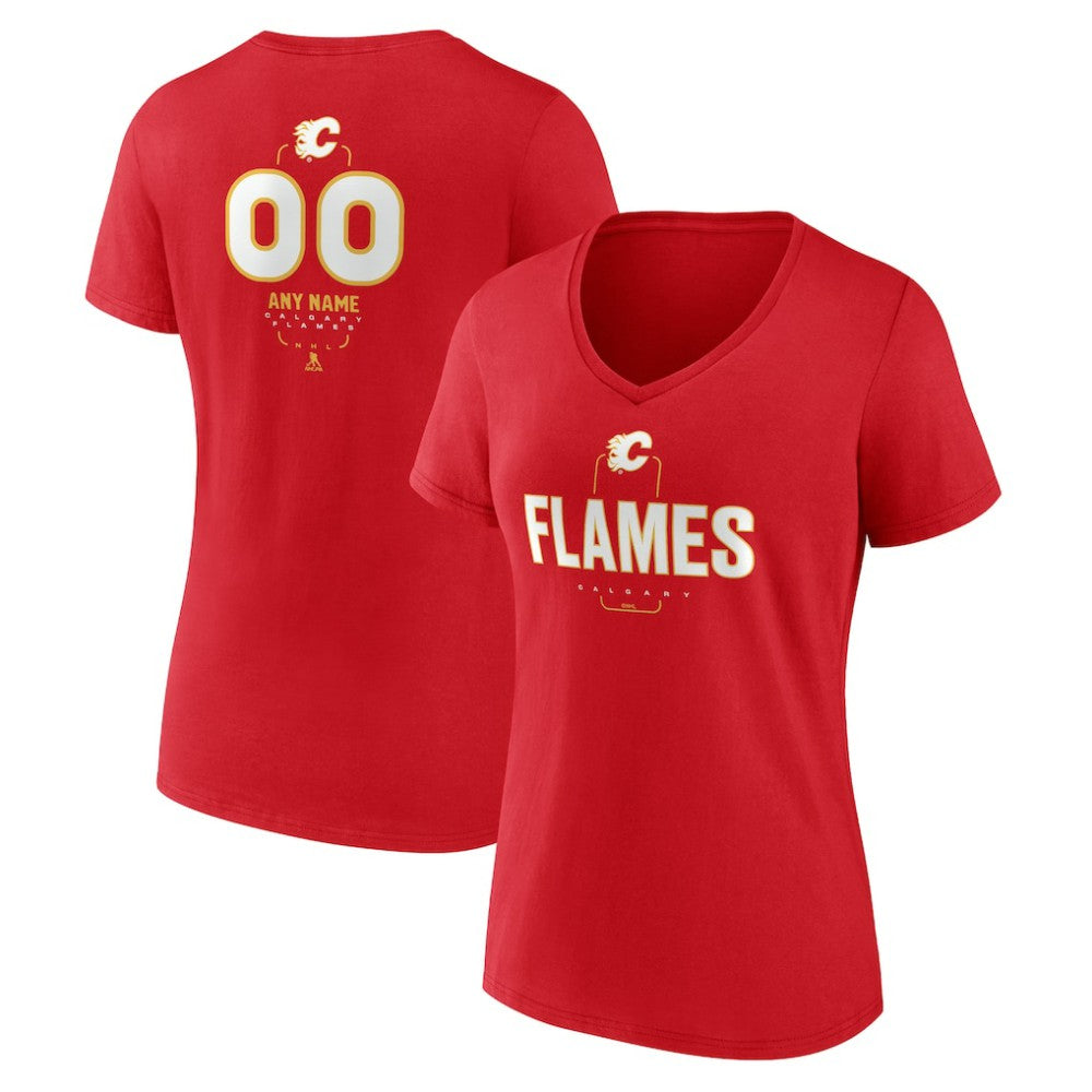 Calgary Flames Women's Personalized Name & Number Midfielder V-Neck T-Shirt Discount