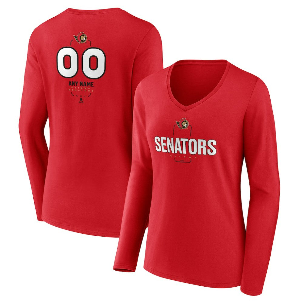 Ottawa Senators Women's Personalized Name & Number Midfielder Long Sleeve V-Neck T-Shirt Discount