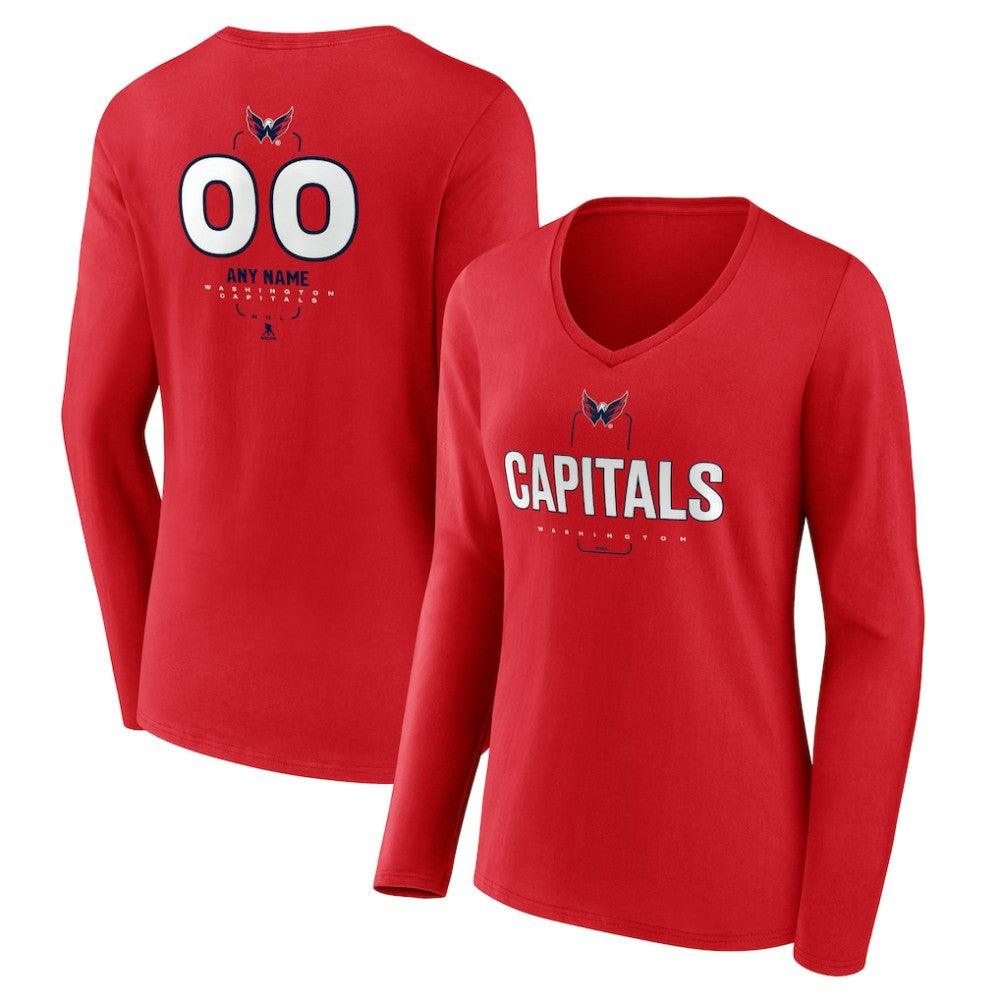 Washington Capitals Women's Personalized Name & Number Midfielder Long Sleeve V-Neck T-Shirt Online