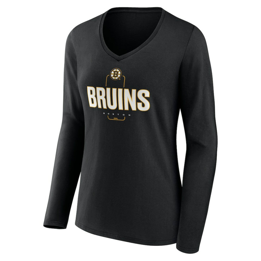 Boston Bruins Women's Personalized Name & Number Midfielder Long Sleeve V-Neck T-Shirt On Sale