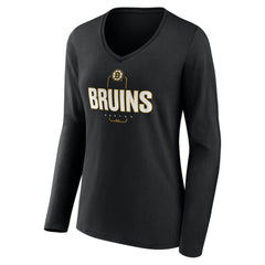 Boston Bruins Women's Personalized Name & Number Midfielder Long Sleeve V-Neck T-Shirt On Sale