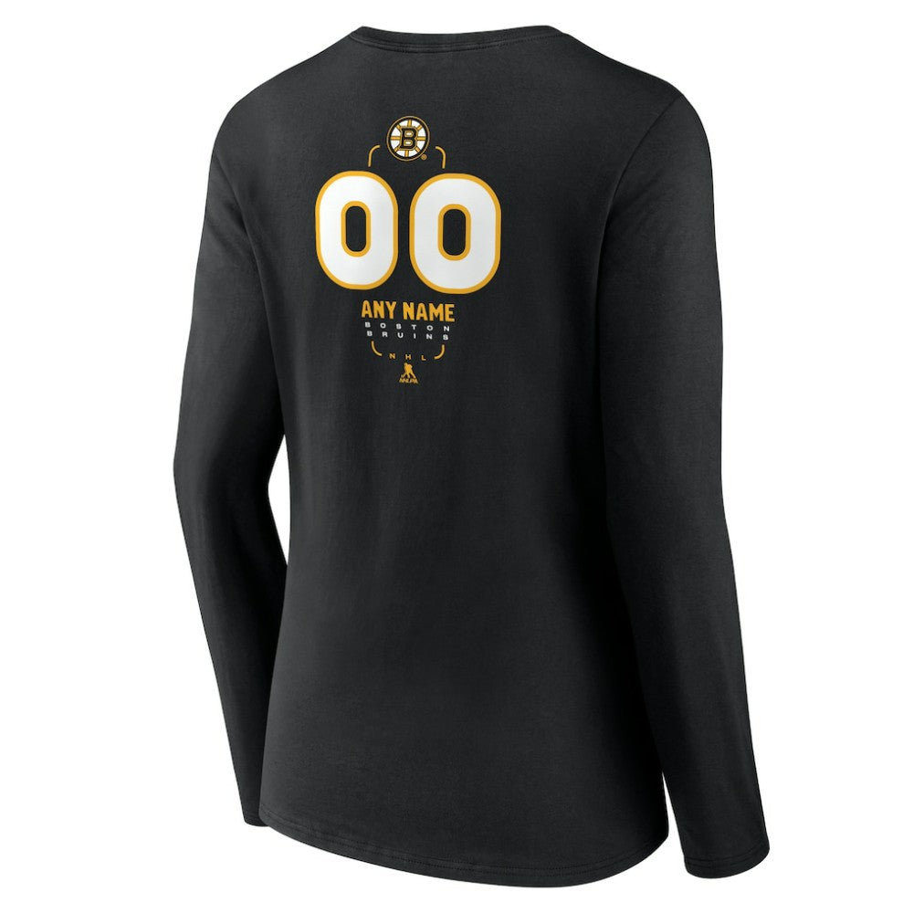 Boston Bruins Women's Personalized Name & Number Midfielder Long Sleeve V-Neck T-Shirt On Sale
