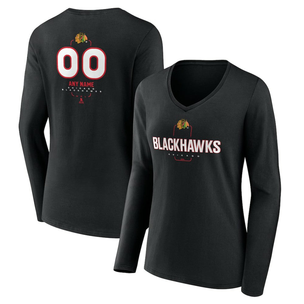 Chicago Blackhawks Women's Personalized Name & Number Midfielder Long Sleeve V-Neck T-Shirt On Sale