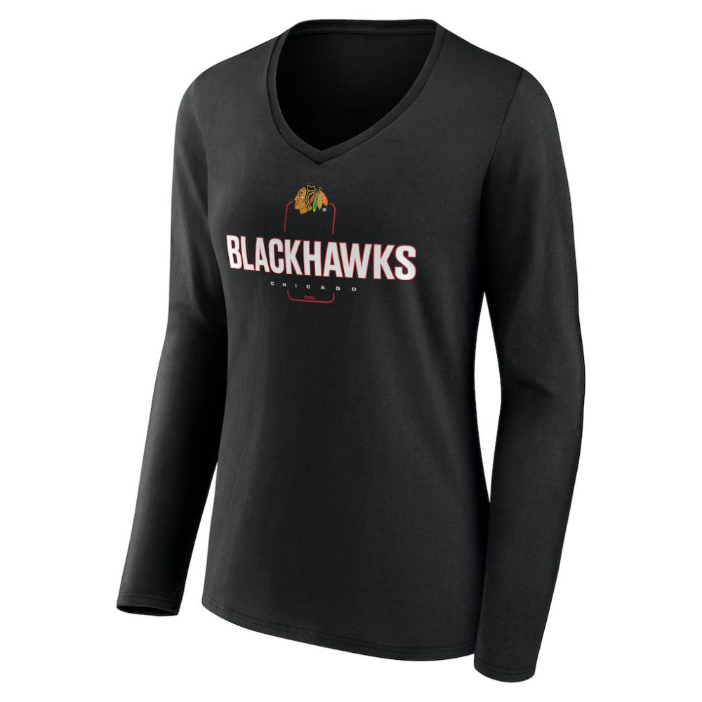 Chicago Blackhawks Women's Personalized Name & Number Midfielder Long Sleeve V-Neck T-Shirt On Sale