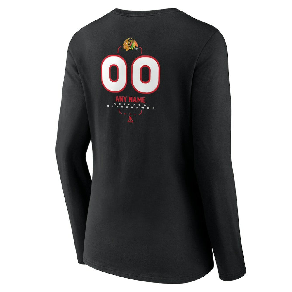 Chicago Blackhawks Women's Personalized Name & Number Midfielder Long Sleeve V-Neck T-Shirt On Sale