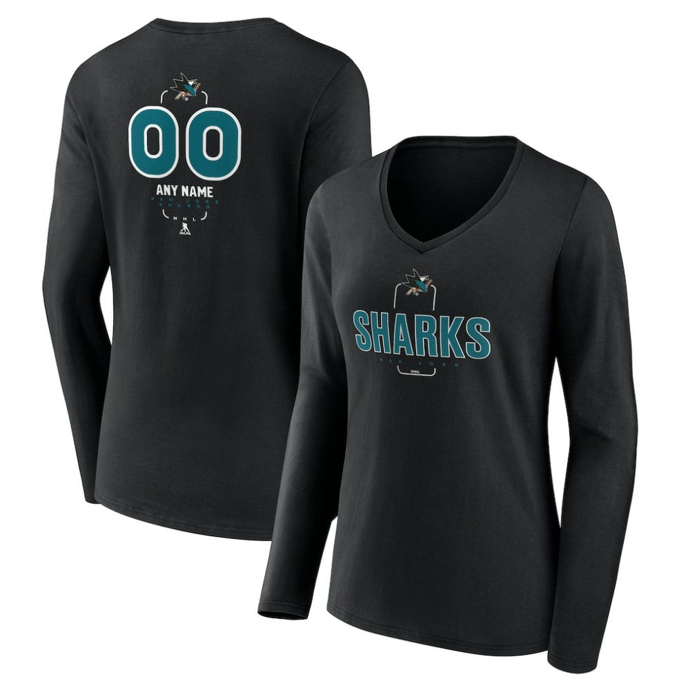 San Jose Sharks Women's Personalized Name & Number Midfielder Long Sleeve V-Neck T-Shirt Online