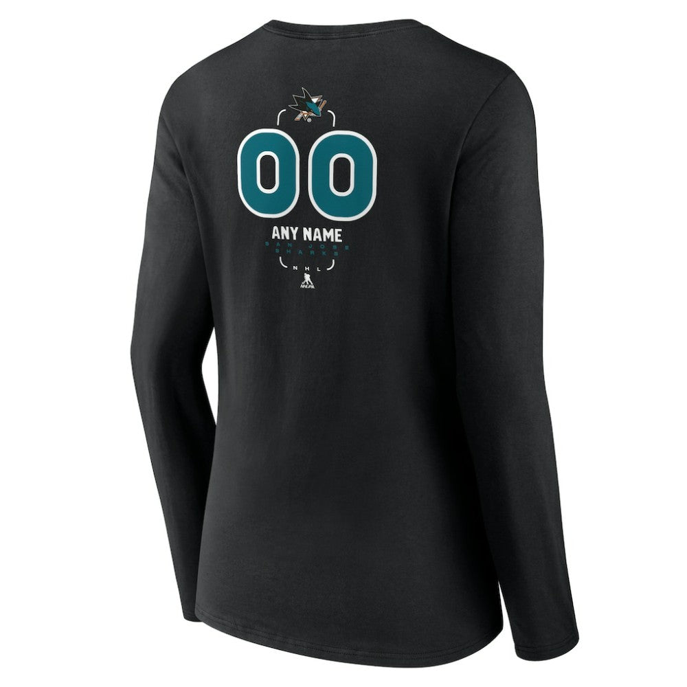 San Jose Sharks Women's Personalized Name & Number Midfielder Long Sleeve V-Neck T-Shirt Online