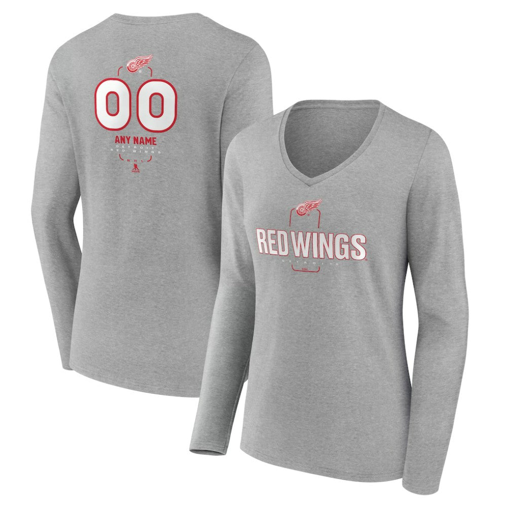 Detroit Red Wings Women's Personalized Name & Number Midfielder Long Sleeve V-Neck T-Shirt On Sale