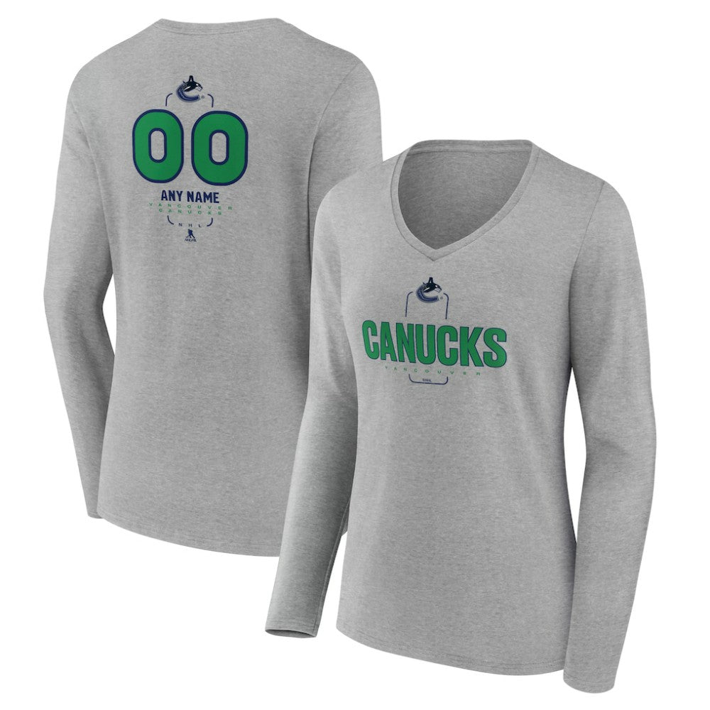 Vancouver Canucks Women's Personalized Name & Number Midfielder Long Sleeve V-Neck T-Shirt For Sale