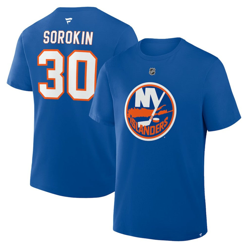 Ilya Sorokin New York Islanders Fanatics Authentic Stack Name & Number T-Shirt Sale