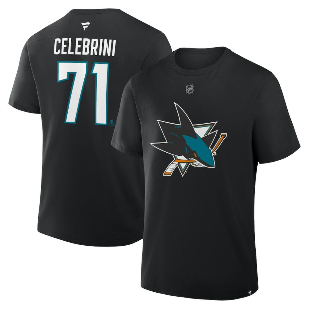 Macklin Celebrini San Jose Sharks Fanatics Authentic Stack Name & Number T-Shirt On Sale