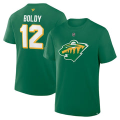 Matthew Boldy Minnesota Wild Fanatics Authentic Stack Name & Number T-Shirt On Sale