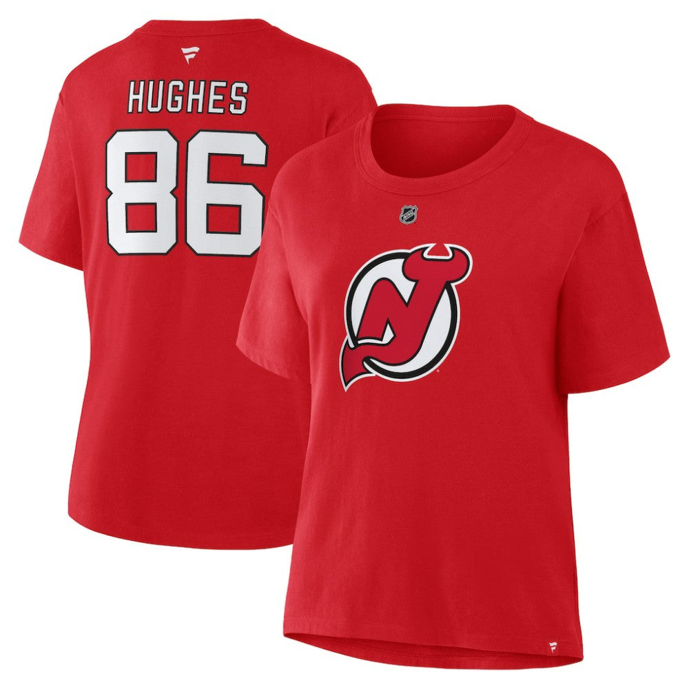 Jack Hughes New Jersey Devils Fanatics Women's Authentic Stack Name & Number T-Shirt Outlet