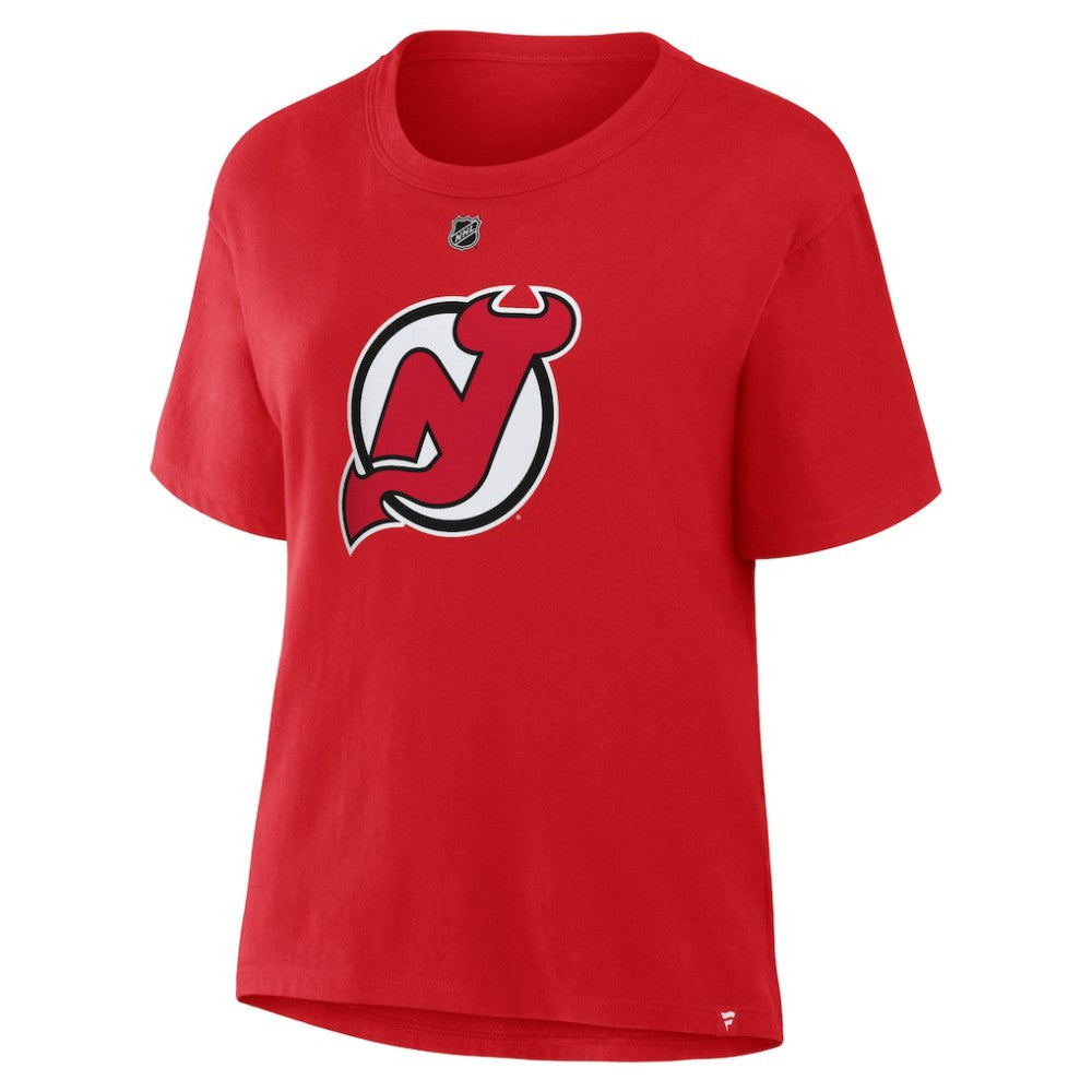 Jack Hughes New Jersey Devils Fanatics Women's Authentic Stack Name & Number T-Shirt Outlet