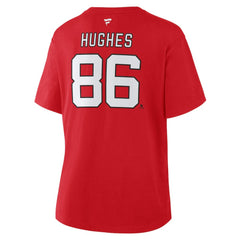 Jack Hughes New Jersey Devils Fanatics Women's Authentic Stack Name & Number T-Shirt Outlet