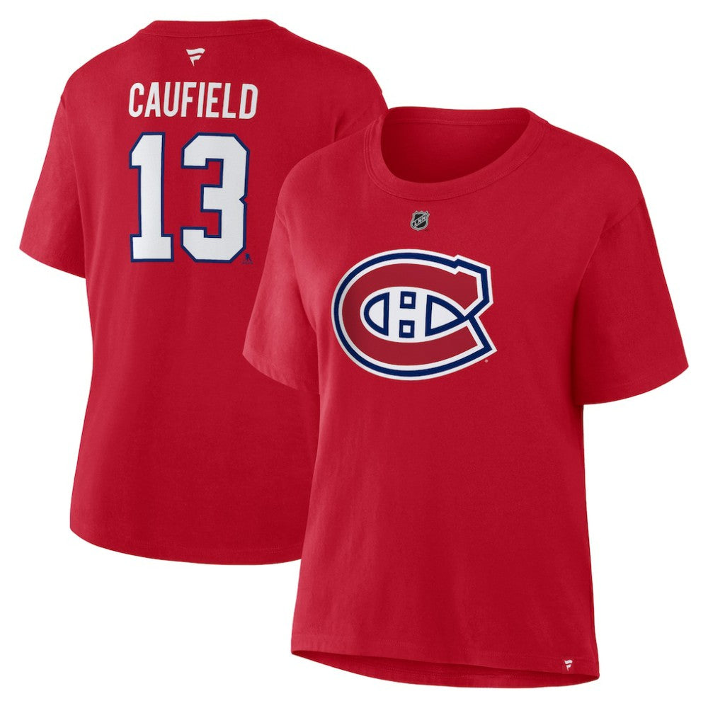 Cole Caufield Montreal Canadiens Fanatics Women's Authentic Stack Name & Number T-Shirt For Sale