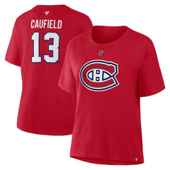 Cole Caufield Montreal Canadiens Fanatics Women's Authentic Stack Name & Number T-Shirt For Sale