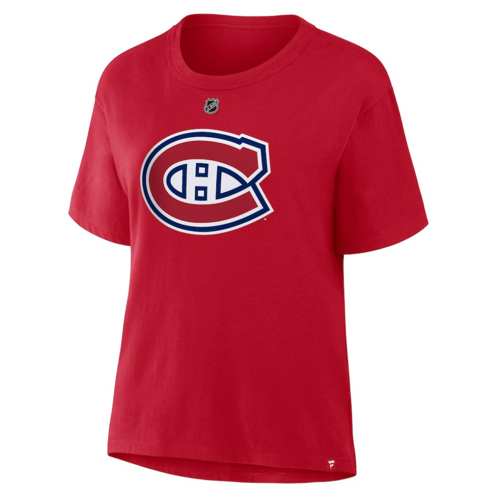 Cole Caufield Montreal Canadiens Fanatics Women's Authentic Stack Name & Number T-Shirt For Sale