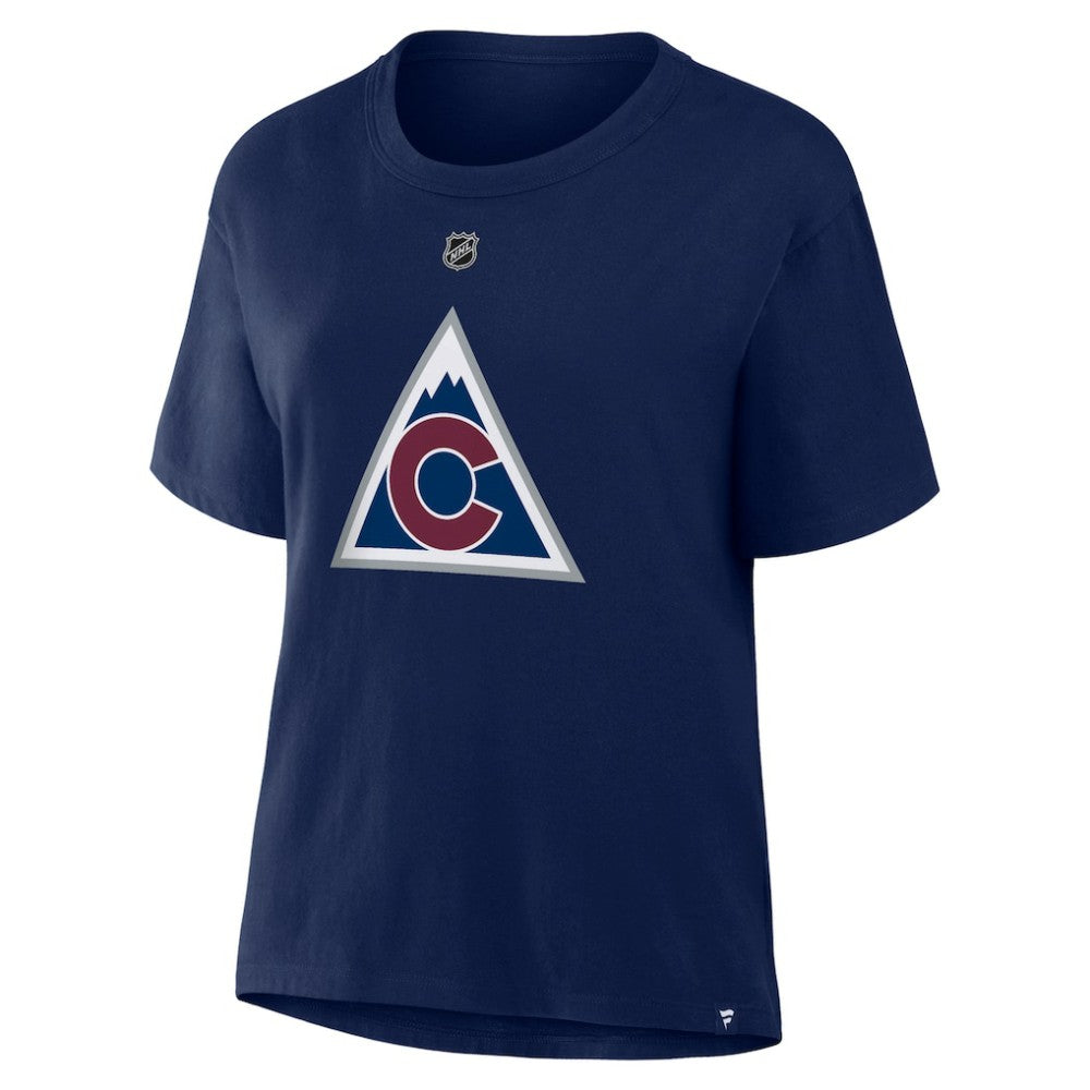 Nathan MacKinnon Colorado Avalanche Fanatics Women's Authentic Stack Name & Number T-Shirt On Sale