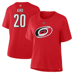 Sebastian Aho Carolina Hurricanes Fanatics Women's Authentic Stack Name & Number T-Shirt On Sale