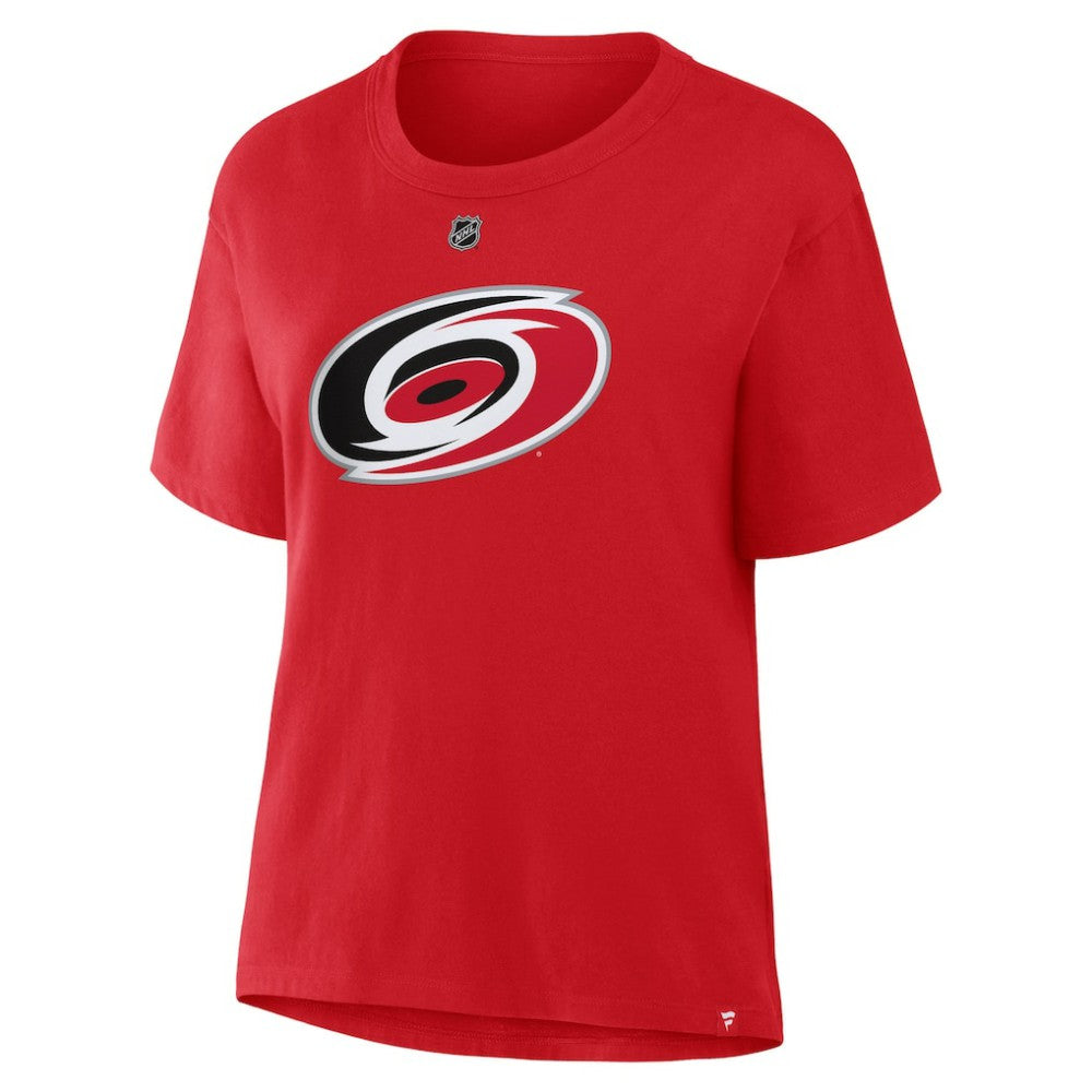 Sebastian Aho Carolina Hurricanes Fanatics Women's Authentic Stack Name & Number T-Shirt On Sale