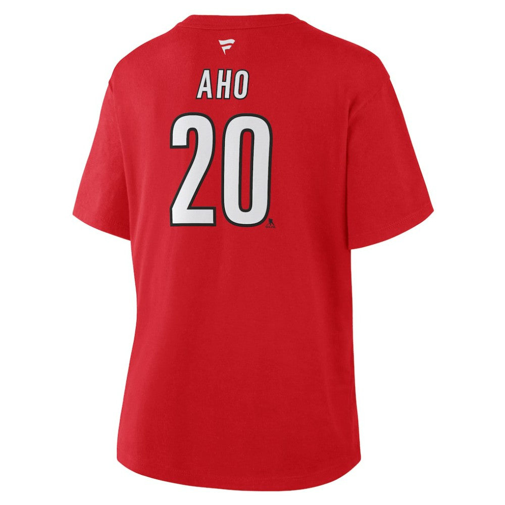 Sebastian Aho Carolina Hurricanes Fanatics Women's Authentic Stack Name & Number T-Shirt On Sale