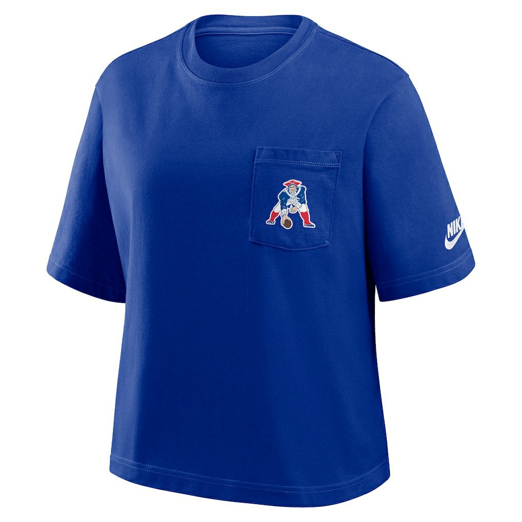New England Patriots Nike Women's Rewind Pocket Boxy T-Shirt