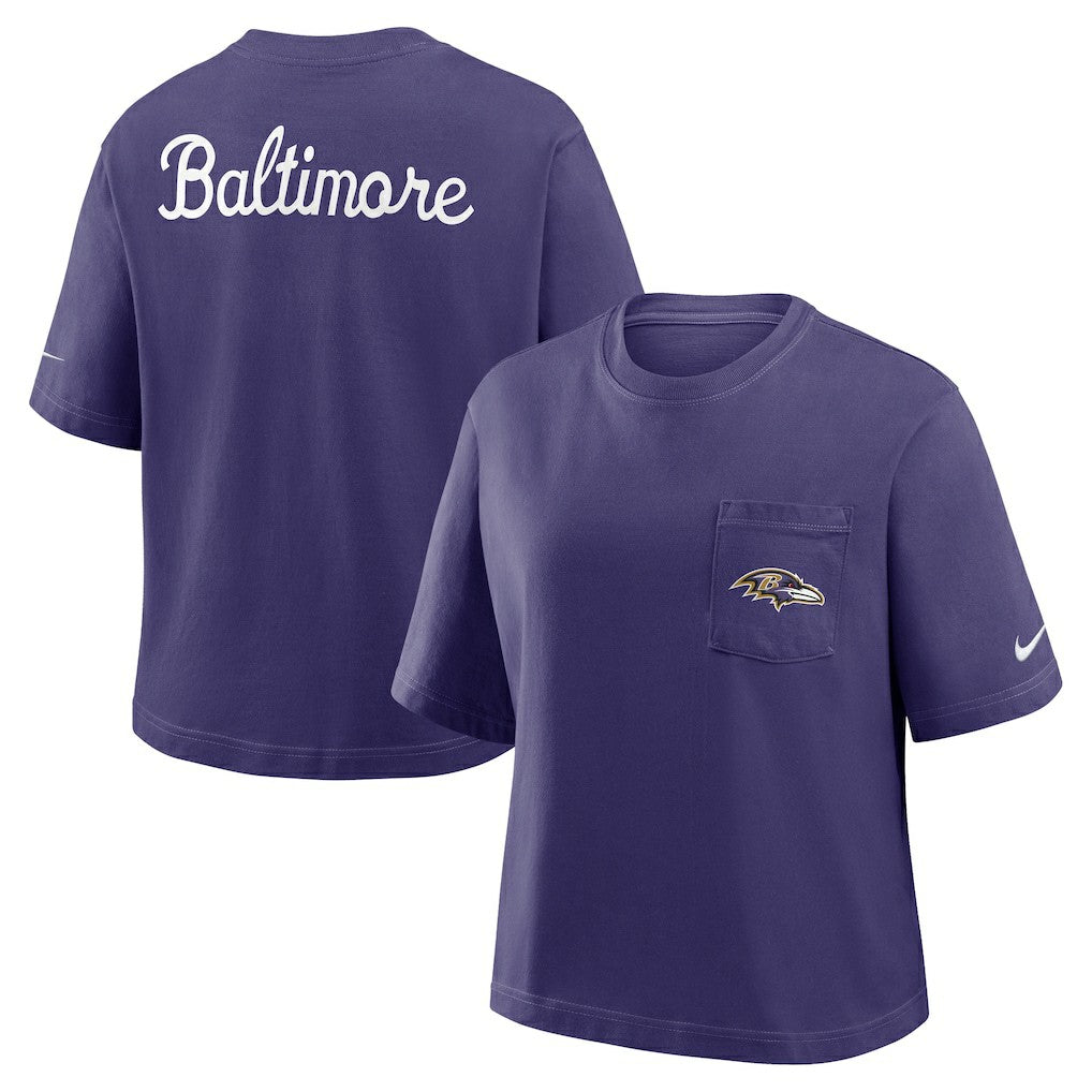 Baltimore Ravens Nike Women's Rewind Pocket Boxy T-Shirt