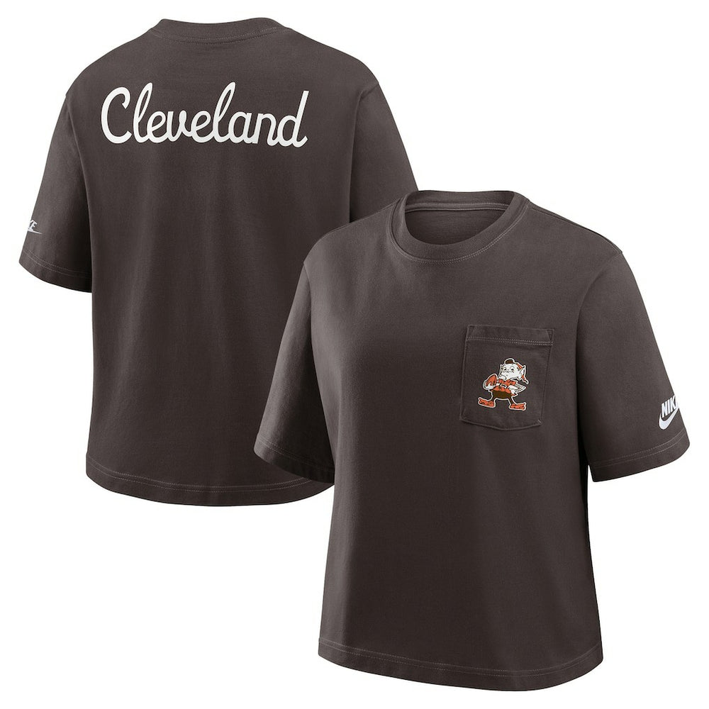 Cleveland Browns Nike Women's Rewind Pocket Boxy T-Shirt