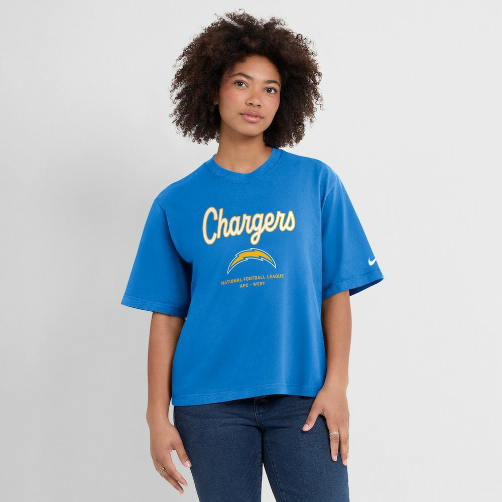 Los Angeles Chargers Nike Women's Essential Script Relaxed Boxy T-Shirt