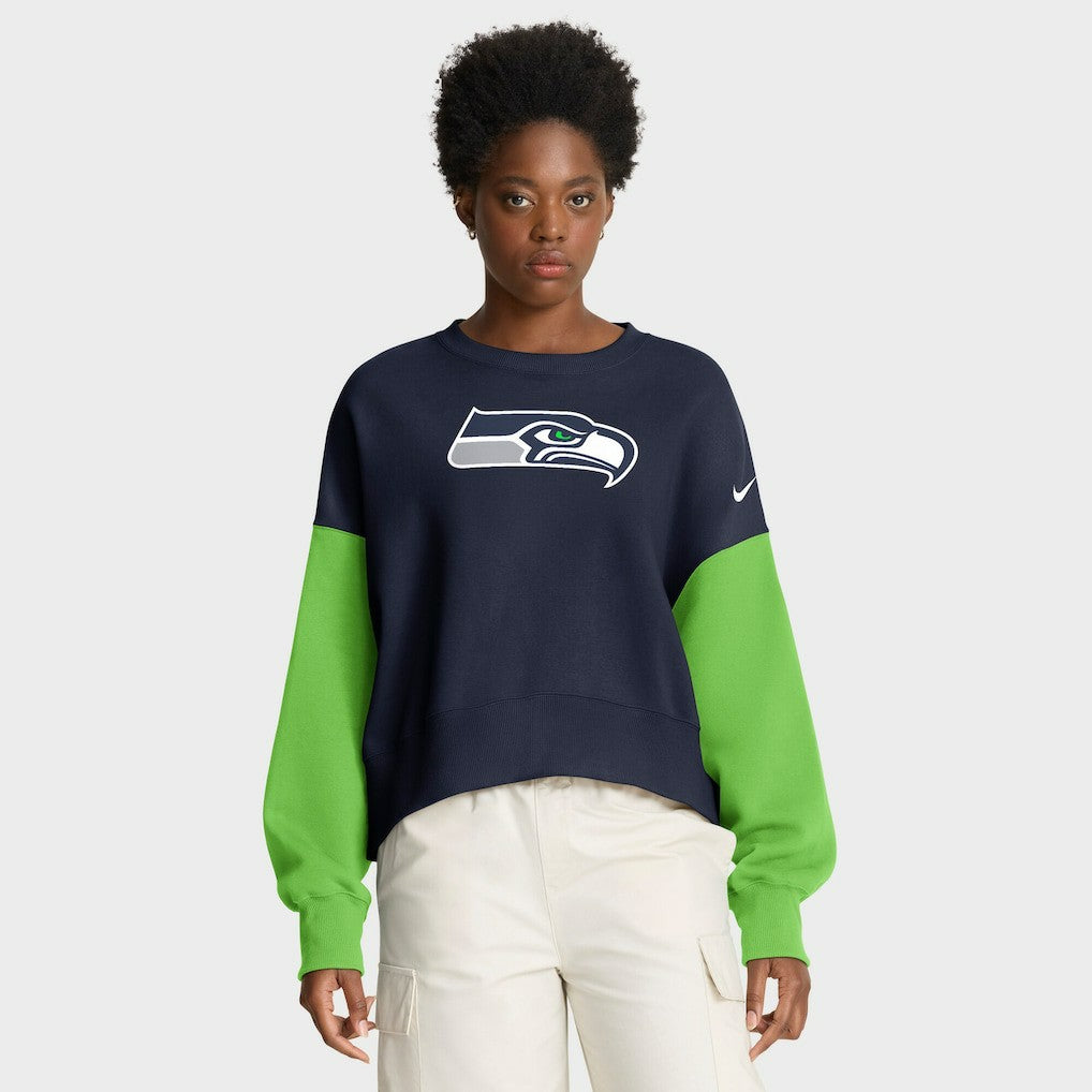 Seattle Seahawks Nike Women's Oversized Color-Block Pullover Sweatshirt
