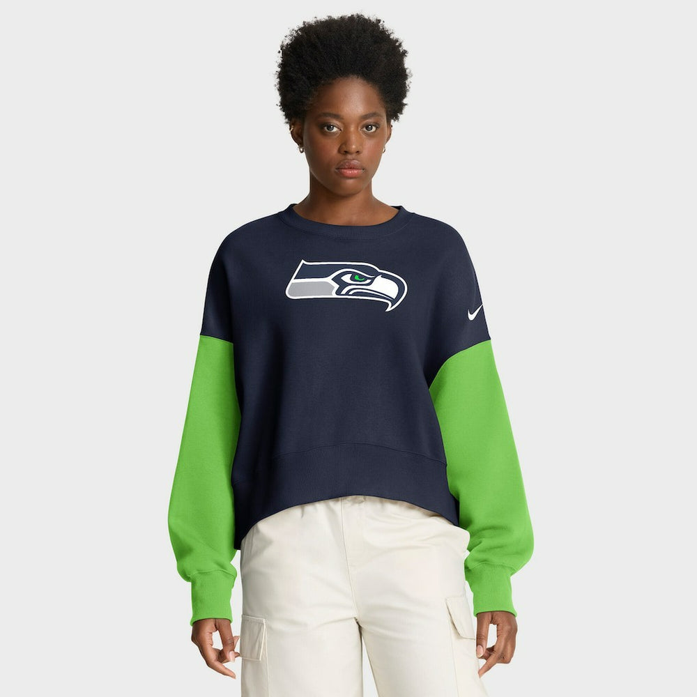 Seattle Seahawks Nike Women's Oversized Color-Block Pullover Sweatshirt
