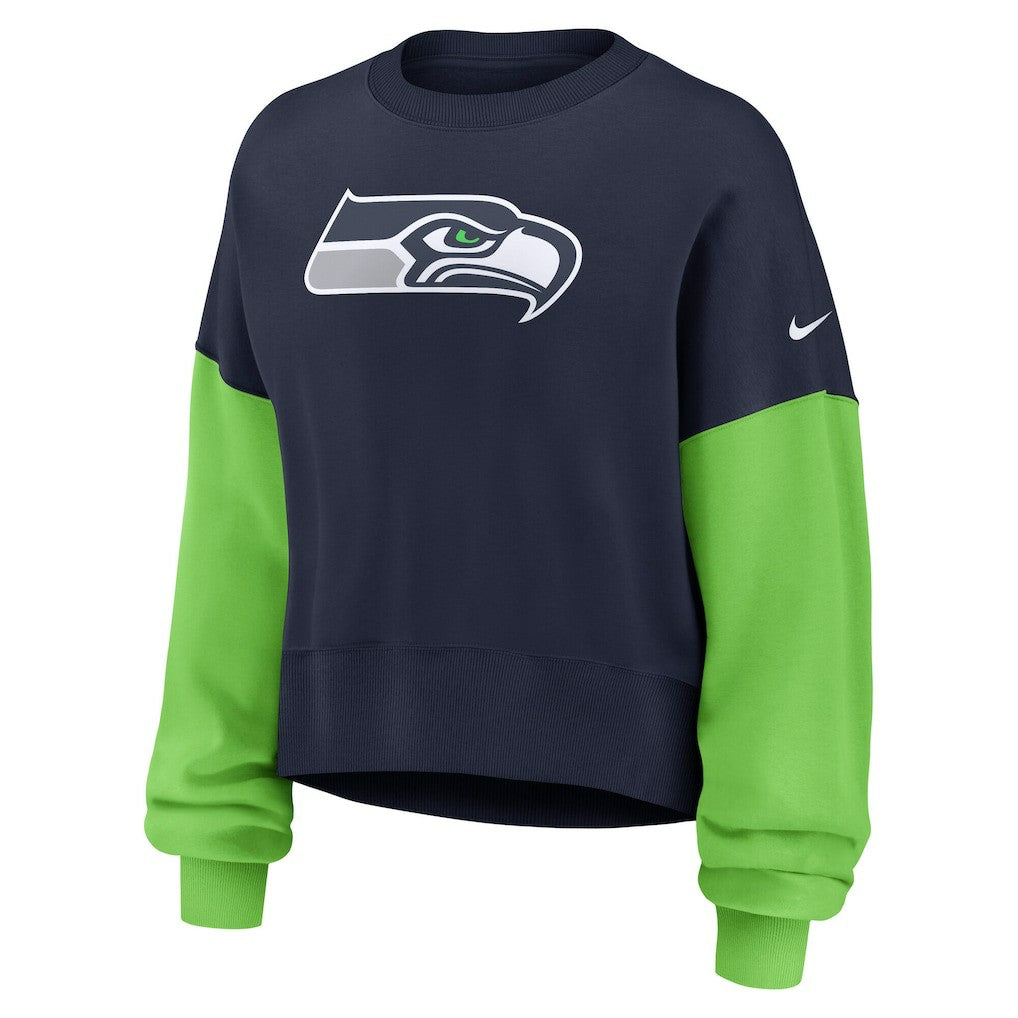 Seattle Seahawks Nike Women's Oversized Color-Block Pullover Sweatshirt