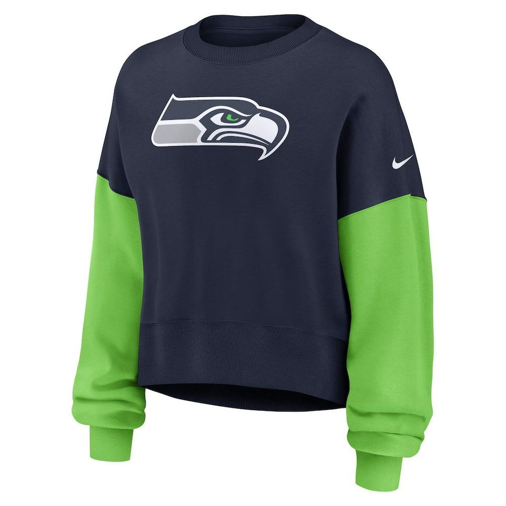 Seattle Seahawks Nike Women's Oversized Color-Block Pullover Sweatshirt