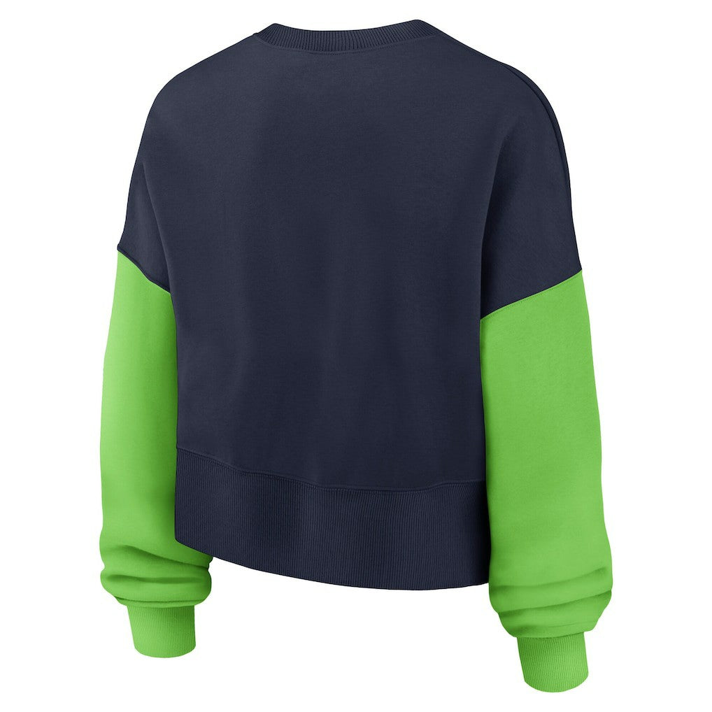 Seattle Seahawks Nike Women's Oversized Color-Block Pullover Sweatshirt