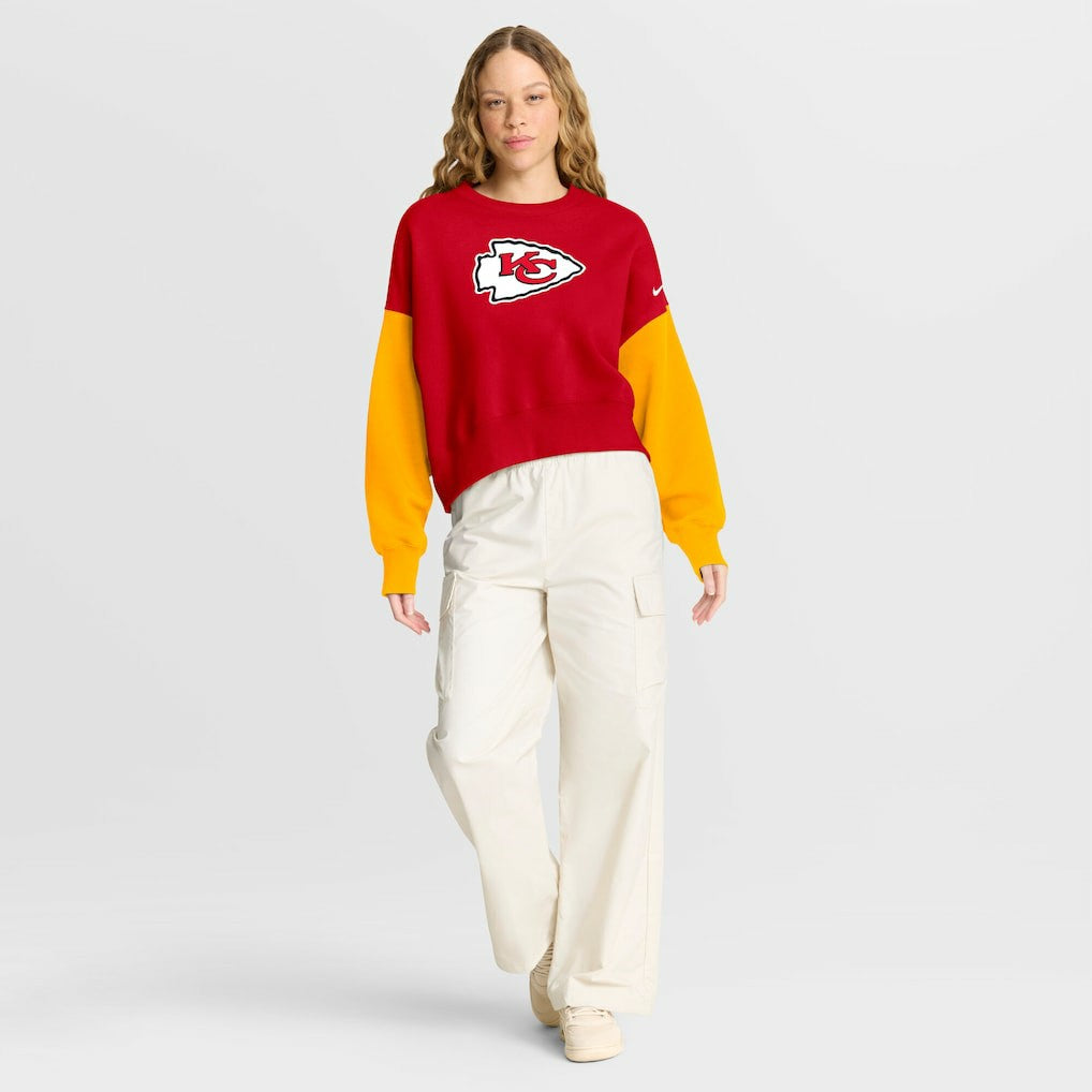 Kansas City Chiefs Nike Women's Oversized Color-Block Pullover Sweatshirt