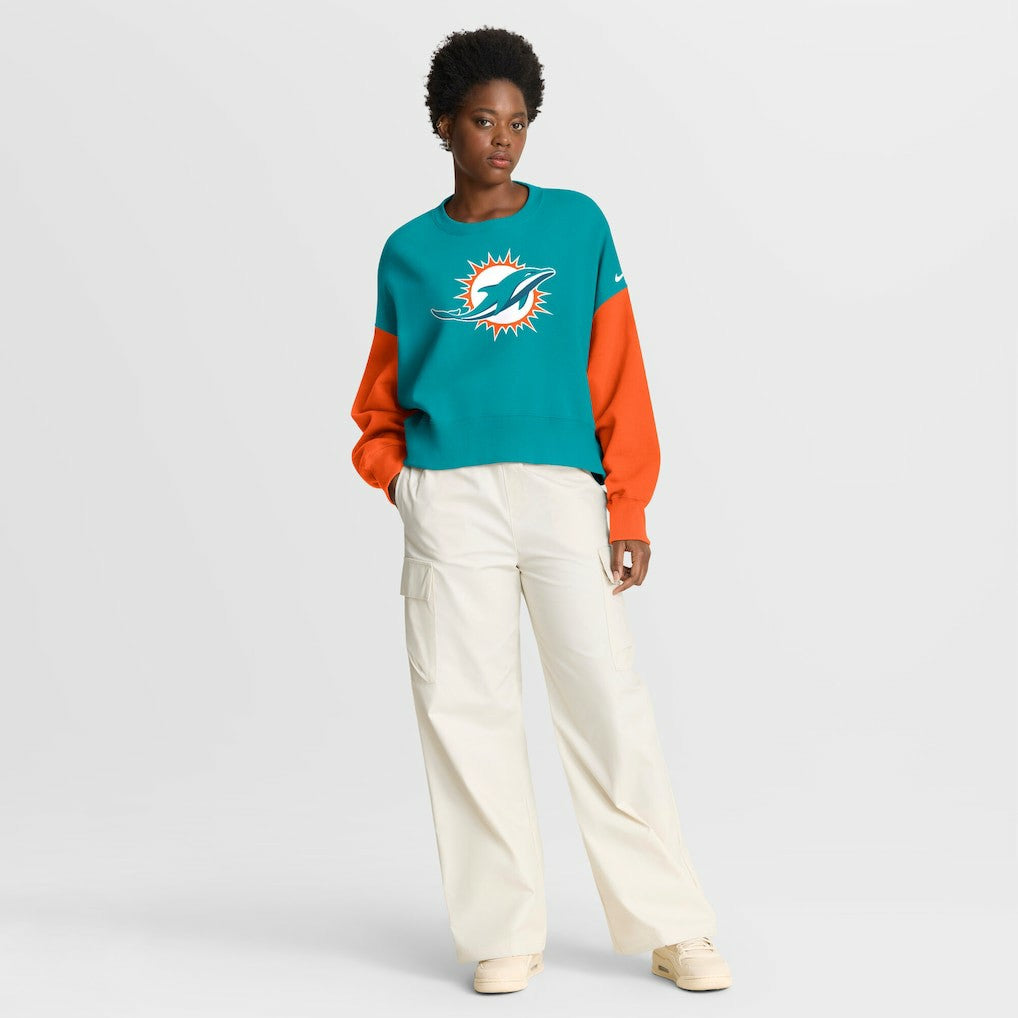 Miami Dolphins Nike Women's Oversized Color-Block Pullover Sweatshirt