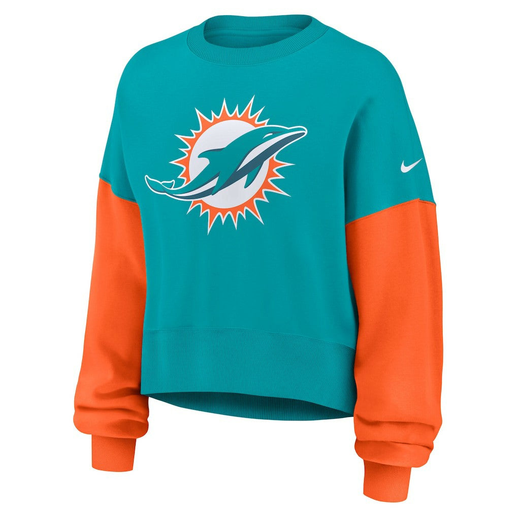Miami Dolphins Nike Women's Oversized Color-Block Pullover Sweatshirt