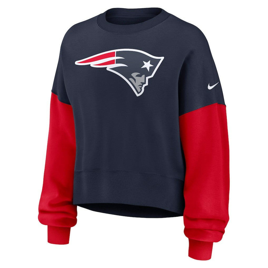 New England Patriots Nike Women's Oversized Color-Block Pullover Sweatshirt