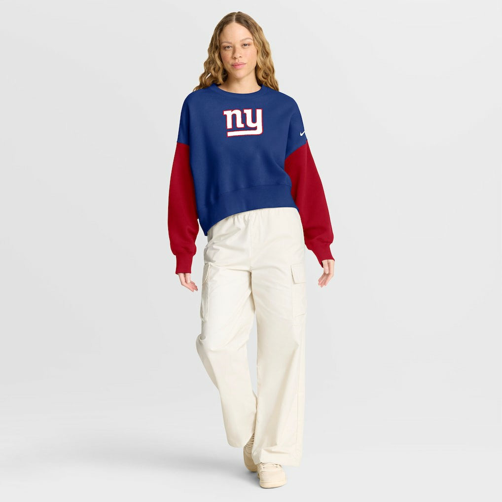 New York Giants Nike Women's Oversized Color-Block Pullover Sweatshirt