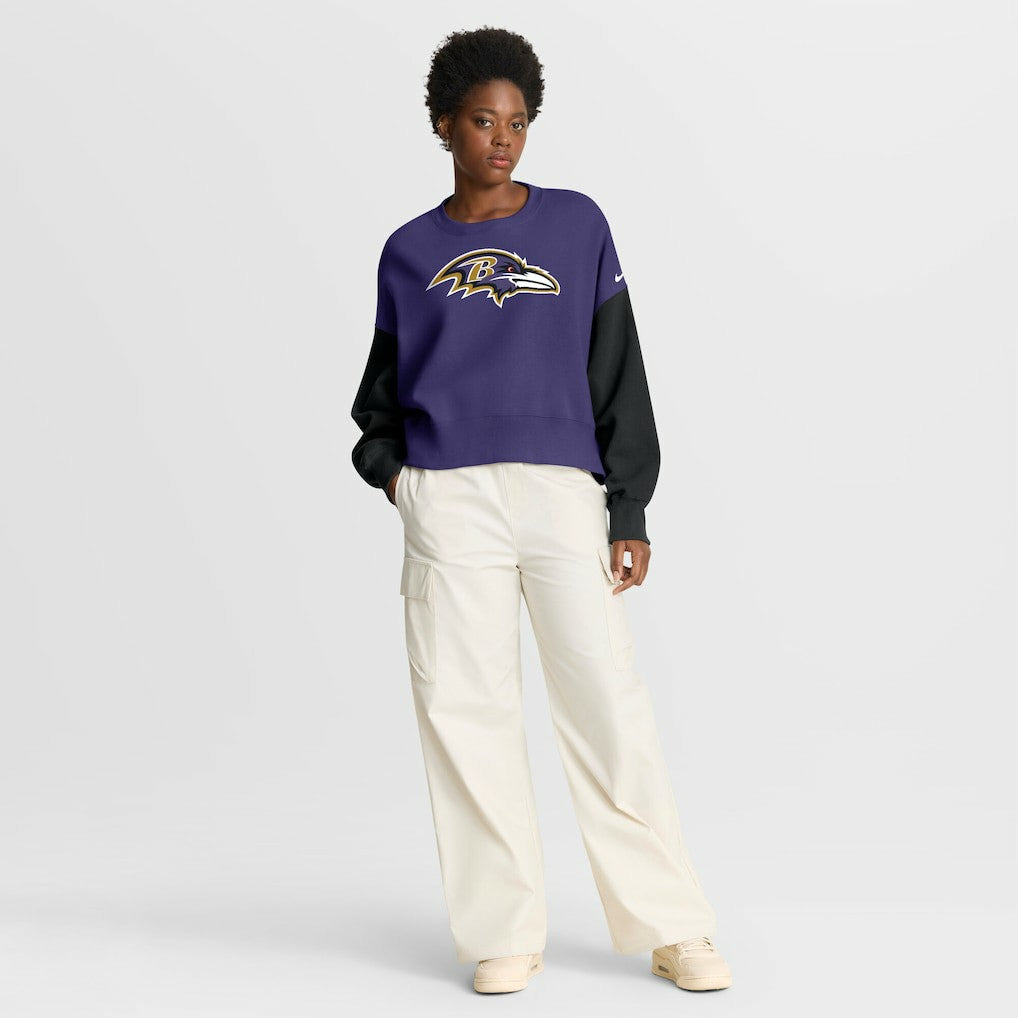 Baltimore Ravens Nike Women's Oversized Color-Block Pullover Sweatshirt
