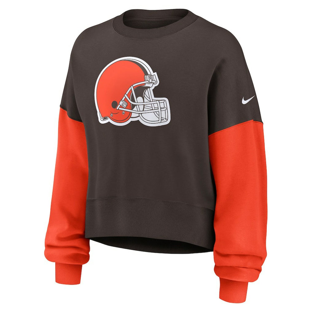 Cleveland Browns Nike Women's Oversized Color-Block Pullover Sweatshirt