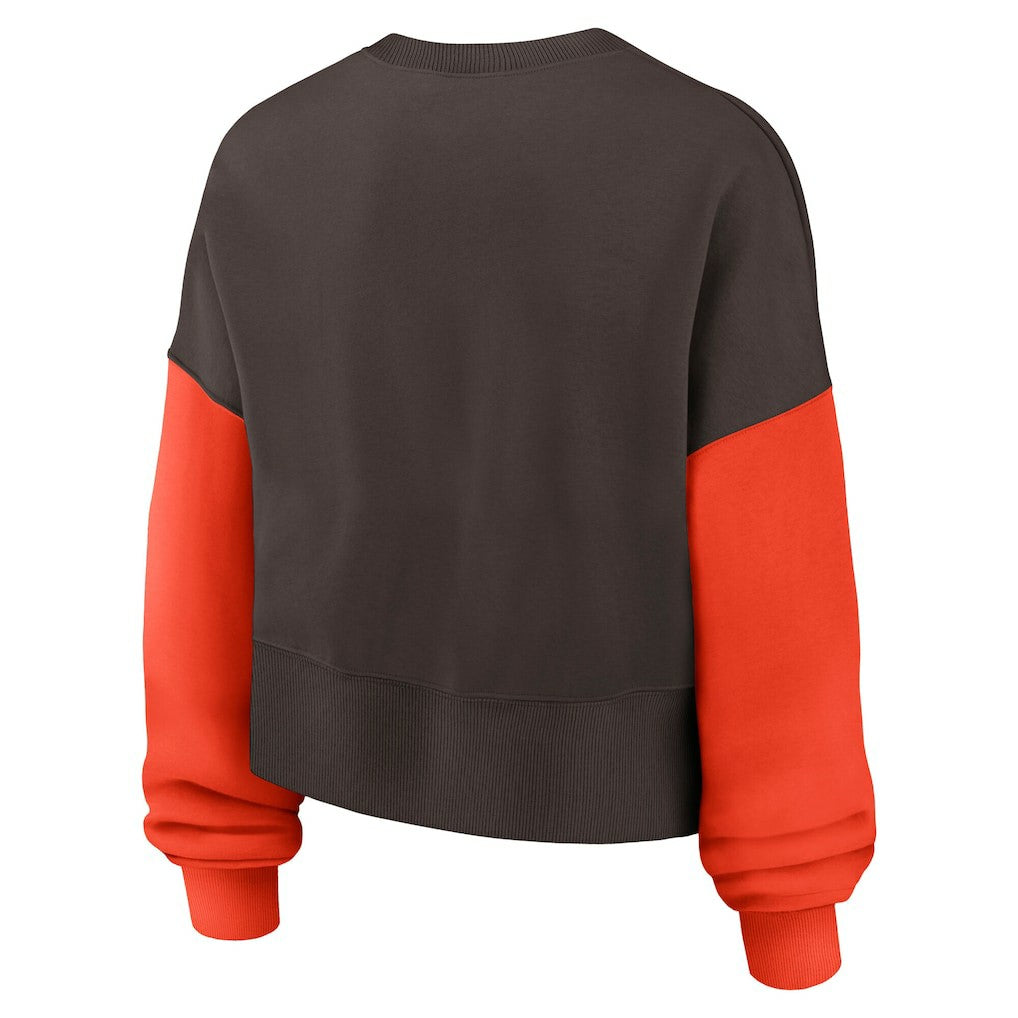 Cleveland Browns Nike Women's Oversized Color-Block Pullover Sweatshirt