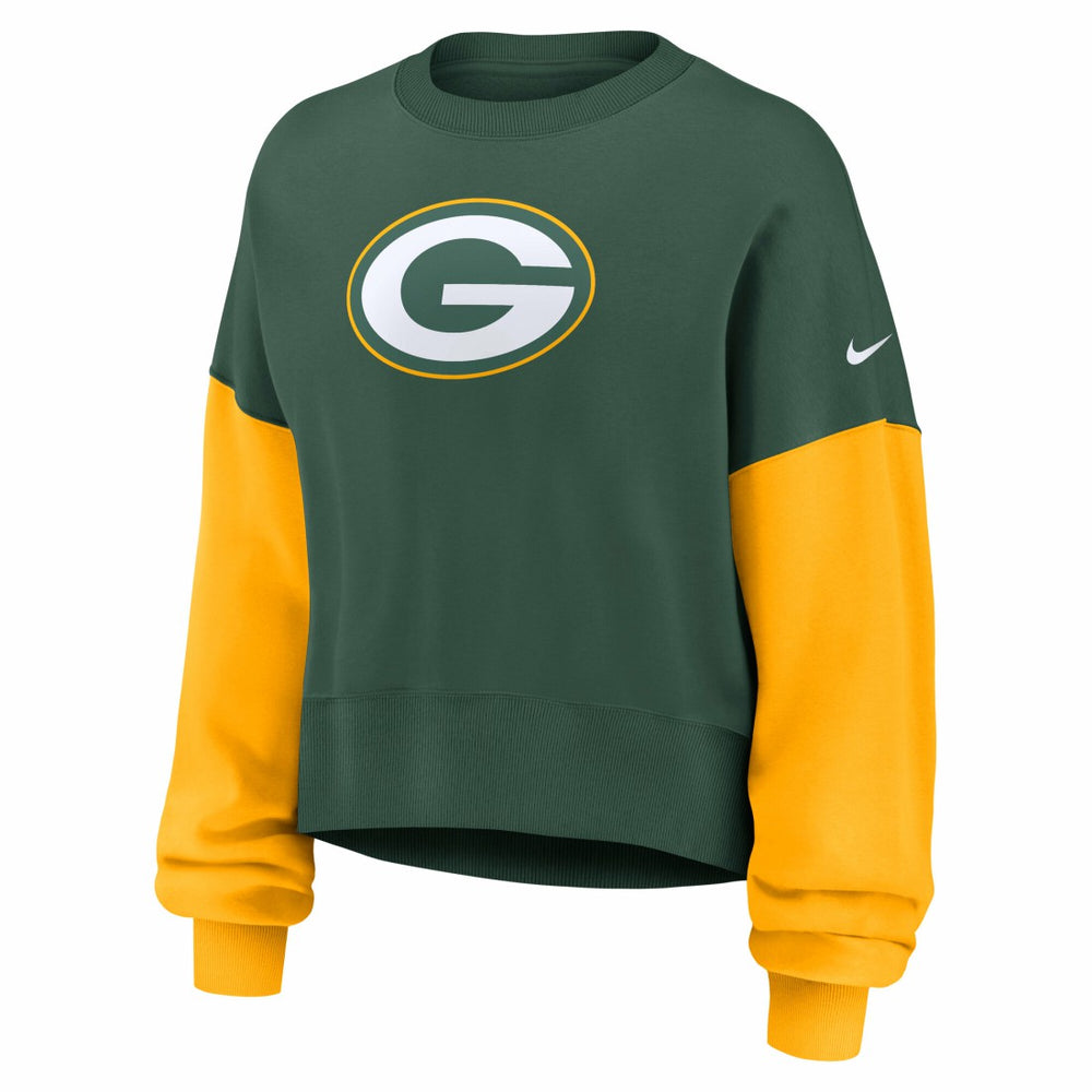 Green Bay Packers Nike Women's Oversized Color-Block Pullover Sweatshirt