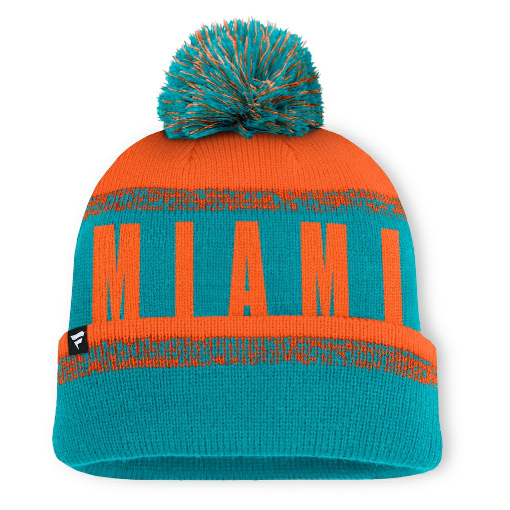 Miami Dolphins Fanatics Play Action Cuffed Knit Hat with Pom