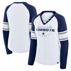 Dallas Cowboys Fanatics Women's Redzone Blitz Package Raglan Lace-Up V-Neck Long Sleeve T-Shirt