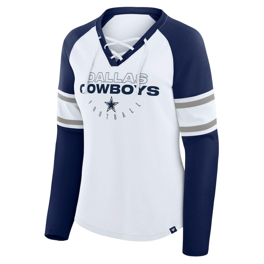 Dallas Cowboys Fanatics Women's Redzone Blitz Package Raglan Lace-Up V-Neck Long Sleeve T-Shirt